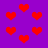 Red pixelated hearts float against a solid purple background in a static pattern.