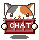 Pixel art cat with calico fur pattern holding a red sign reading CHAT, displayed in four variations showing different facial expressions and shadows.
