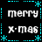 Black background with cyan dotted border and star accents, displaying repeated text 'merry' and 'x-mas' in white pixelated font.