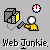 Pixel art of a figure in yellow clothing holding a magnifying glass, examining a computer tower with changing screen colors and a clock above.