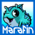 A 4x4 contact sheet of a pixelated teal and gray cartoon fish character with the text "Marafin" below it, showing subtle animation frame variations in its eyes and mouth across all visible frames.