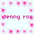 Pixelated pink text "Jenny rox" repeats across a white background with scattered pink starburst shapes.