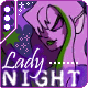Animated icon of a purple-skinned elf-like character with green hair, wearing a hooded cloak and displaying text "Lady NIGHT" in stylized fonts.
