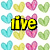 Pixelated heart-shaped icons in multiple colors surround text elements reading 'live', 'love 2', and 'the fuiest' on a white background.