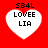 Four heart-shaped icons with white fill and black text on a red background, each displaying 'SB4L', 'LOVEE', and 'LIA' in pixelated font.