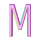 nine stylized 'M' characters with gradient colors on a gray background, each showing distinct pixelated variations