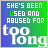identical pixelated text icons with green-to-blue gradient backgrounds, each displaying 'SHE'S BEEN USED AND ABUSED FOR too long' in white and green lettering