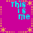 A static pixel art image with a bright magenta background, yellow dashed borders, and four identical cyan text blocks reading "this is me" arranged in a
