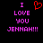 Pixelated text and heart symbol on black background with pink and red elements.