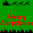 Green background with red pixelated text reading "Merry Christmas" and black pixelated reindeer sleighs in four corners, separated by a horizontal black skyline.