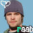 A 3x3 contact sheet of an animated AIM buddy icon featuring a person in a dark beanie with heart symbols and changing text colors across frames on a light blue background.