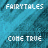 Animated sequence of white text on a blue textured background, cycling through 'FAIRYTALES', 'CUBE TRUE', and 'don't' in distinct frames.