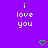 Purple background with white pixelated text 'i love you' on left and right, two green heart symbols below center.