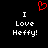 Red pixelated heart symbol above white text reading 'I Love Heffy!' on black background.