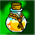 Animated contact sheet of a honey potion bottle with cork and ribbon, showing frame-by-frame sparkles on green background.