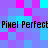 Pixel-perfect text repeats across a of cyan, purple, and magenta squares with no visible animation changes