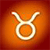 Static 50x50 pixel buddy icon featuring a white Taurus zodiac symbol on an orange-to-red gradient background with subtle dithering and soft drop shadow effect.