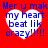 Red background with four white heart shapes containing blue text reading "Mer u mak my heart beat lik crazy!!!!!" in a pixelated style.