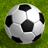 A soccer ball on grass with repeated text elements in blue pixelated font against red backgrounds.