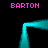 Pixelated cyan frame with pink 'BARTON' text at four corners on black background, no visible animation changes.