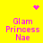 Yellow background with pink text reading "Glam Princess Nae" in four quadrants, two pink pixelated heart and starburst symbols, and a central pink pixelated starburst symbol.
