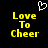 Yellow pixelated text 'Love To Cheer' on black background with white heart symbol above, two identical static frames side-by-side.