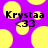 Purple background with yellow circular shapes; black text 'Krystaa' and '<33' displayed on the left side.