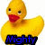 Yellow rubber duck with red beak and black eyes, each frame showing different text below the duck.