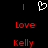 Pixelated red text and symbols on black background: vertical red lines, white heart outline, 'Love' and 'Kelly' text in two