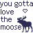 Pixelated buddy icon featuring repeated text and moose silhouettes with heart symbols in a contact sheet layout.