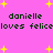 Pink background with yellow stars and repeated text 'danielle loves feliceloves felice' in dark green pixelated font.