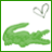 Green crocodile silhouette with open mouth and heart symbol above on white background, bordered by green frame.
