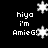 Black background with white pixelated text 'hiyo i'm AmieG!' and white star-shaped snowflakes in various positions across the frame.