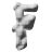 A grayscale animated contact sheet showing two frames of a 3D-rendered letter F with pixelated text fragments scattered around it on the right side.