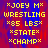 *JOEY M* in yellow pixelated text above *WRESTLING*, *85 LBS*, *STATE*, and *CHAMP* on red-and-blue gradient background; identical static display across all frames.