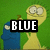 Pixelated yellow character with large eyes and blue-cloaked figure holding a small object against green background, text overlays change across frames.