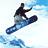 Pixelated image of a snowboarder mid-air against a light blue sky with white clouds, accompanied by pixelated text reading "SNOWBOARD' IS COOL" and "GET USED TO IT".