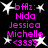 Black background with pink text listing names and a heart symbol, surrounded by white star shapes in two identical vertical
