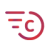 Red and purple pixelated graphic with three horizontal bars on the left and a partial circular shape enclosing a 'C' on the right against a light gray background.