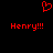 Red pixelated heart symbol above two identical red 'Henry!!!' text blocks on black background.