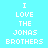 Pixelated text "I LOVE THE JONAS BROTHERS" displayed across three on a light blue background with alternating dark blue horizontal bars