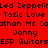 Red background with repeated black text elements including 'Led Zeppelin', 'Toxic Love', 'Nathan McCoathan', 'Jonny', and 'ESP Guitars' in a pattern