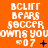 Orange background with repeated white text "BCLIFT BEARS SOCCER OWNS YOU" and blue symbols below each instance, showing animation changes in symbol placement.