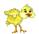 Yellow chick with orange beak and feet stands against gray background, displaying six distinct facial expressions