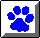 Two side-by-side pixelated paw prints on gray backgrounds, one blue and one red, each with four toe pads and a large central pad, framed by white and black borders.