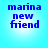 Blue pixelated text 'marina new friend' on a light blue gradient background with four identical arranged in a