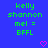 Blue background with green pixelated text reading 'kelly shannon mel = BFLL' and two pink pixelated hearts at the bottom.