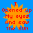 Four identical orange sunburst icons with red text on a blue background, each displaying the phrase "I opened up My eyes And saw The SUN" in pixelated font.