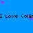 Blue background with repeated black text "I Love Collir" and scattered pink and purple stars.