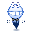 Four blue cartoon character icons with varying facial expressions, bow ties, and body positions on white background.